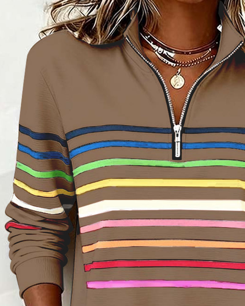 Vienna – Regenboog gestreepte Zip-sweatshirt