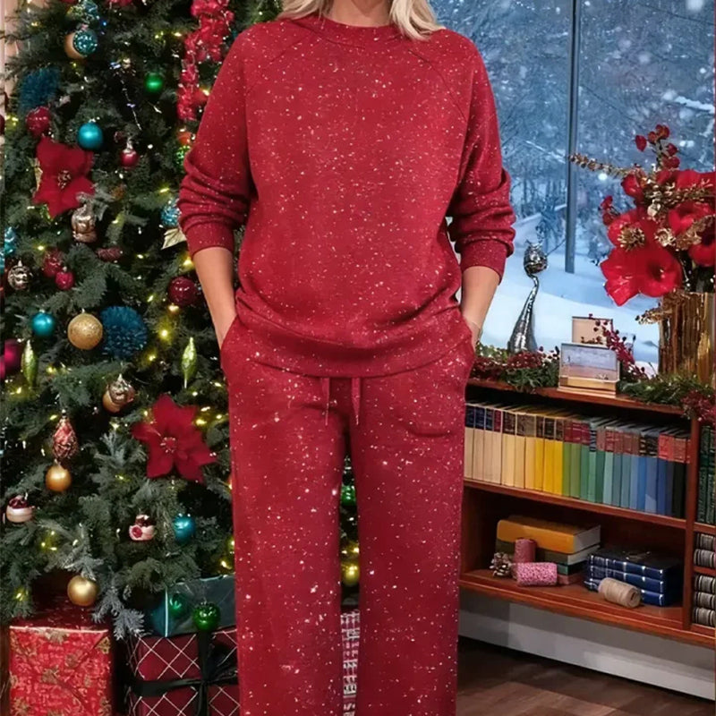 Dames glitter kerst-set: sweatshirt & broek.