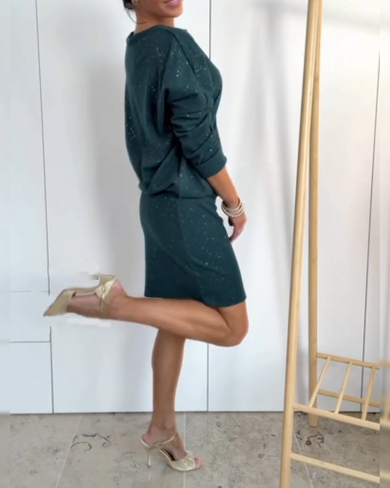 Elegante Glitter Jurk met Ronde Halslijn