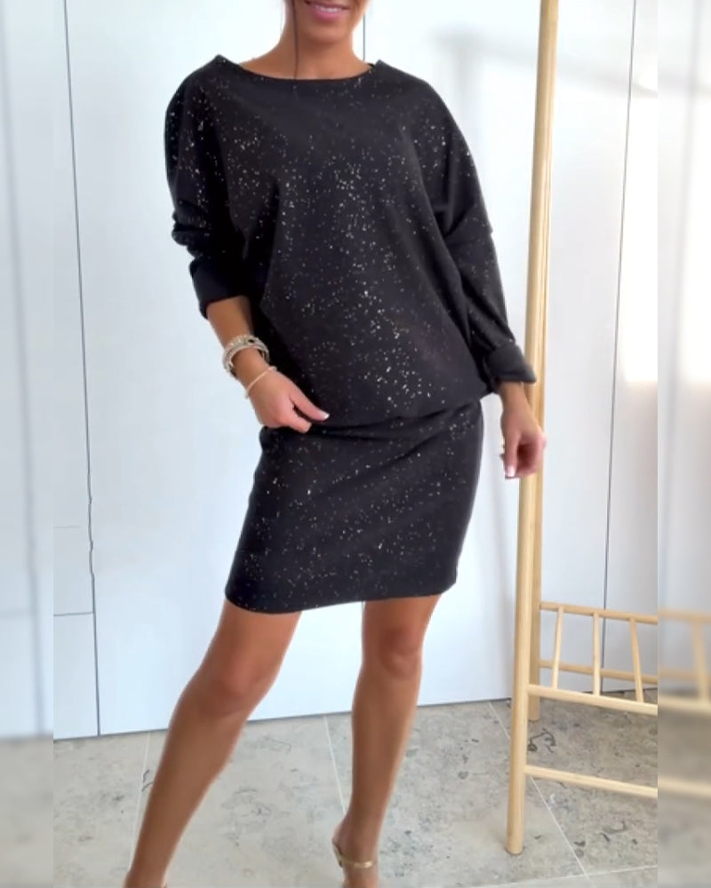 Elegante Glitter Jurk met Ronde Halslijn