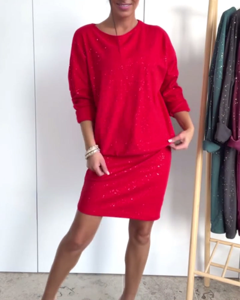 Elegante Glitter Jurk met Ronde Halslijn