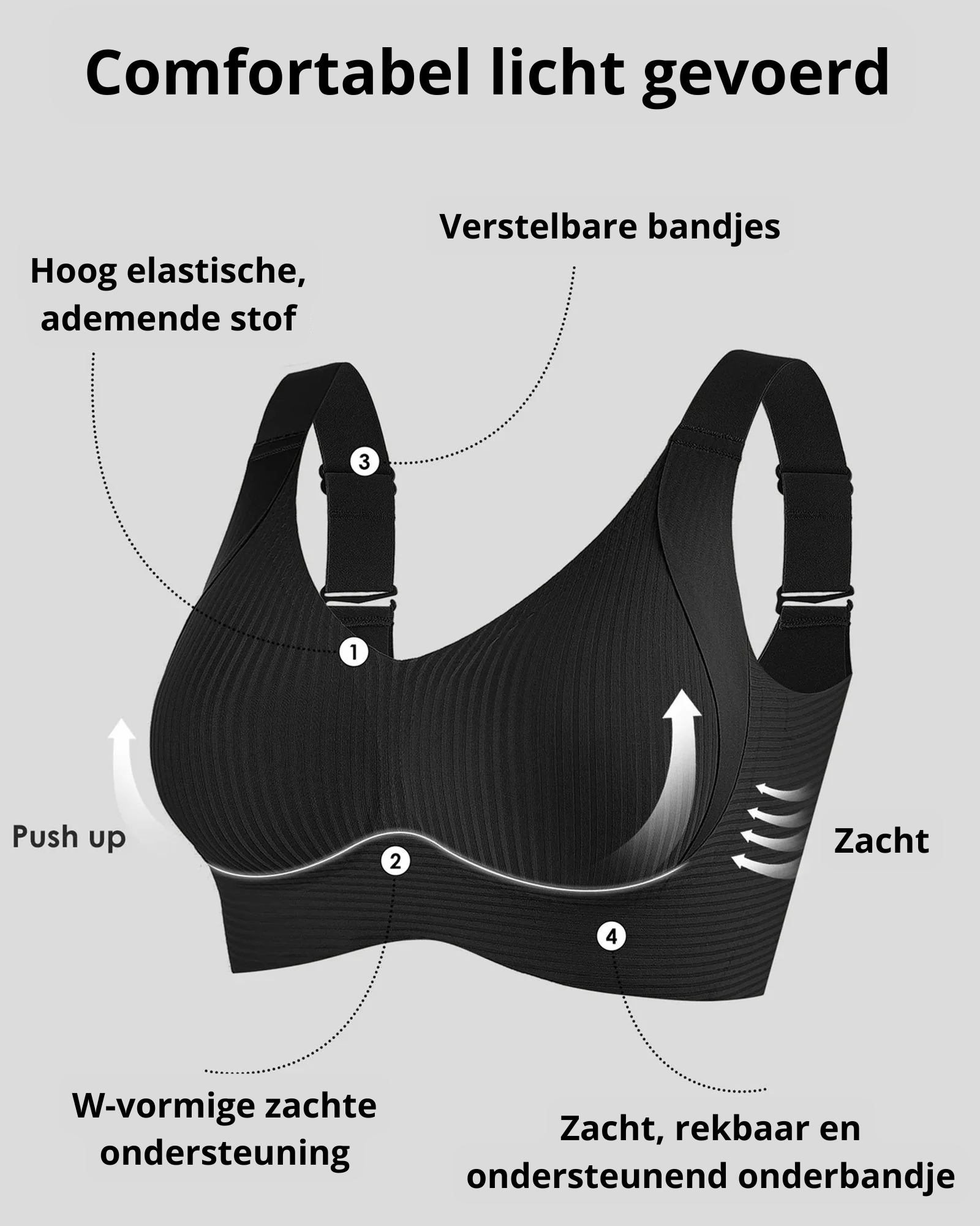 Geribde push-up-bh met verstelbare beugels voor dames | 1+1 GRATIS