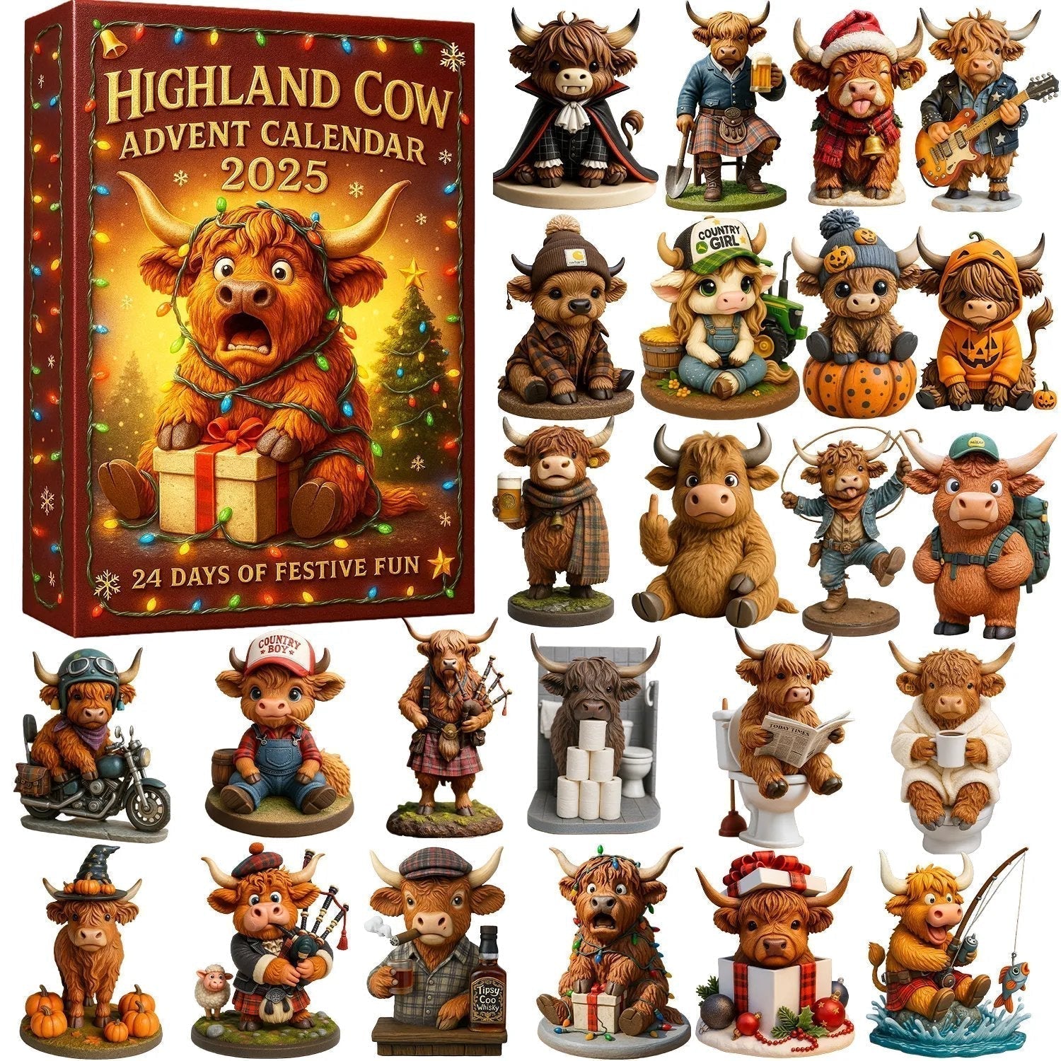🐮 Highlander Advent Calendar 2025 🎄✨– Handmade 3D doll with Highlander (24 parts)