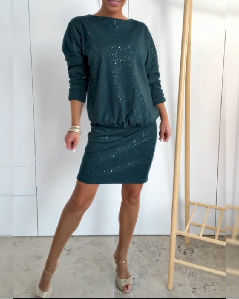 Elegante Glitter Jurk met Ronde Halslijn