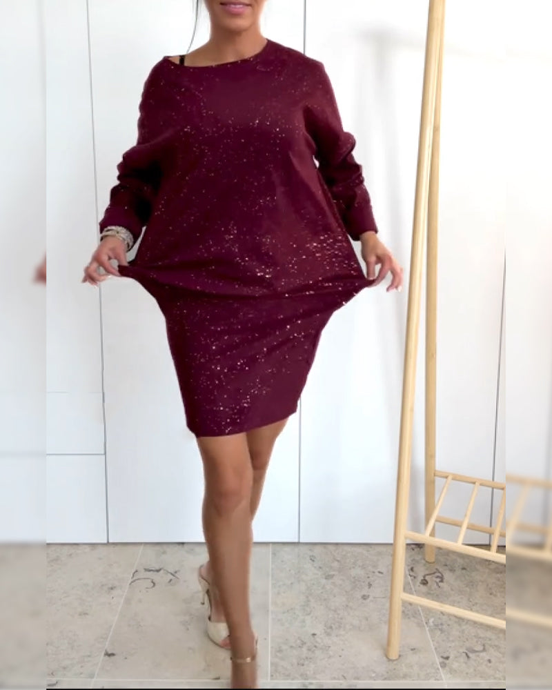 Elegante Glitter Jurk met Ronde Halslijn