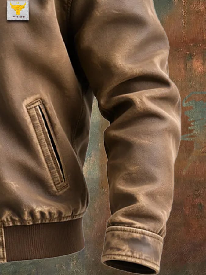 Vincenzo | Classic cut brown distressed leather jacket