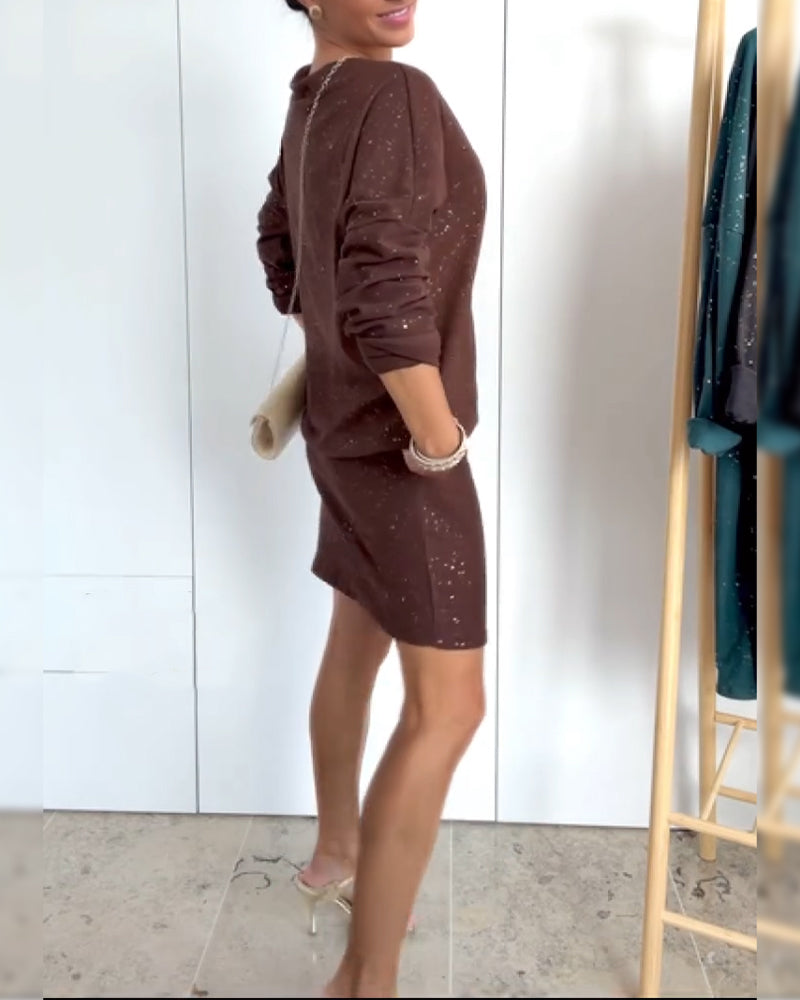 Elegante Glitter Jurk met Ronde Halslijn