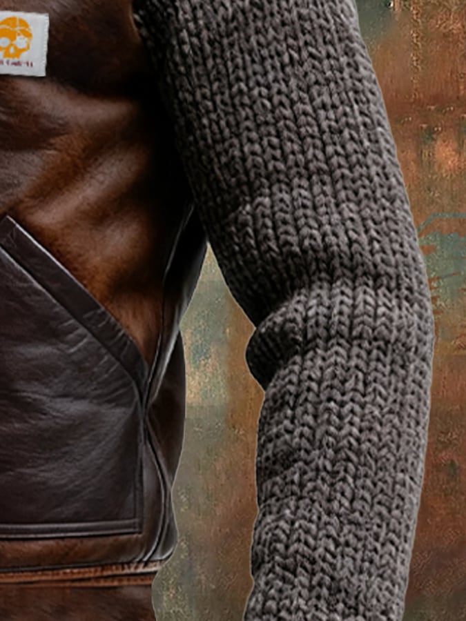 Matteo | Leren en gebreide jas met warme sherpa voering