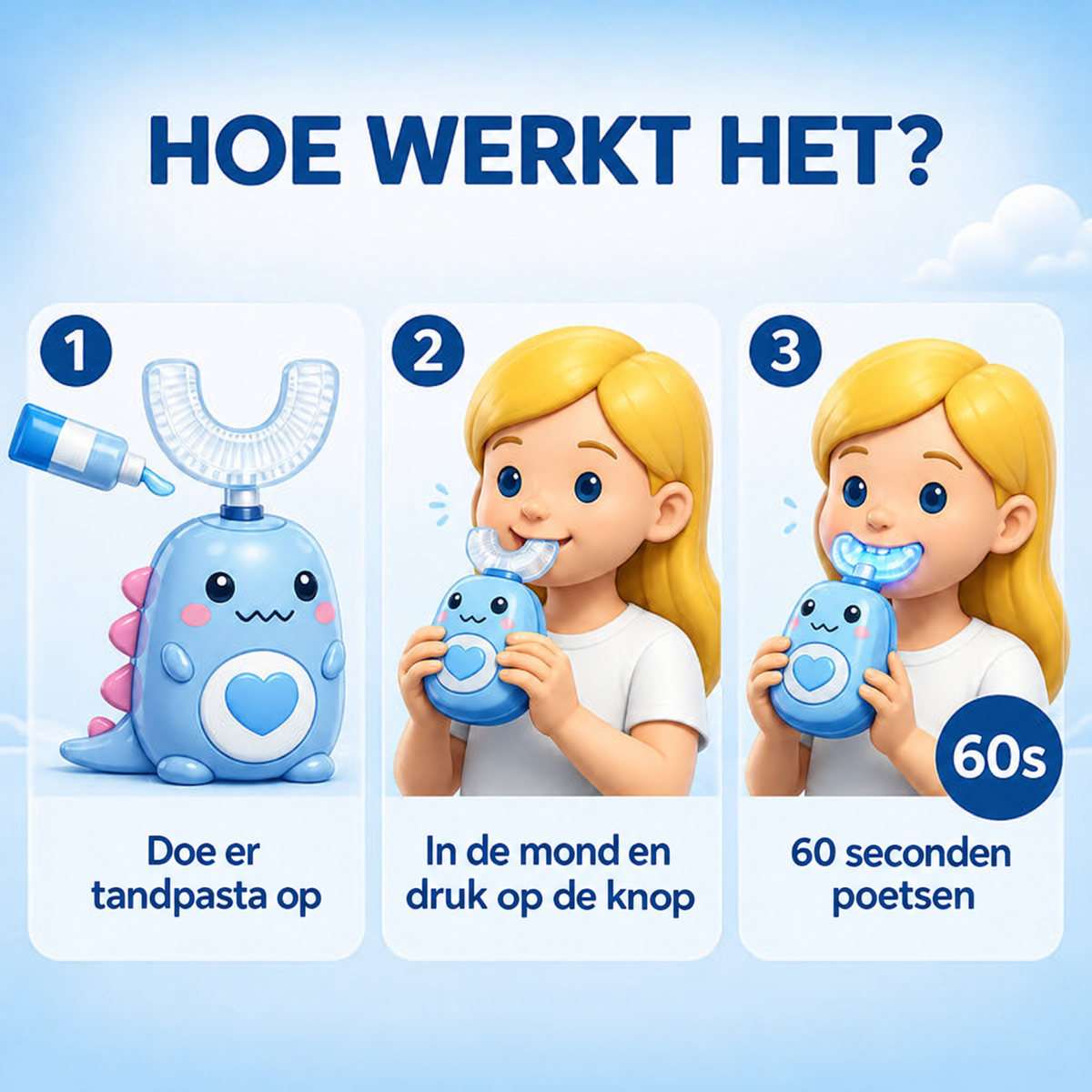 DinoBrush™ - De U-vormige elektrische tandenborstel voor kinderen (2–12 jaar)