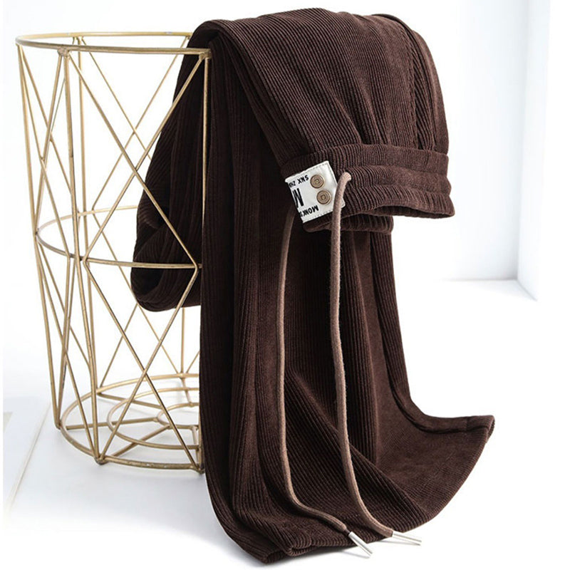 Dikke lange damesbroek met hoge taille en trekkoord