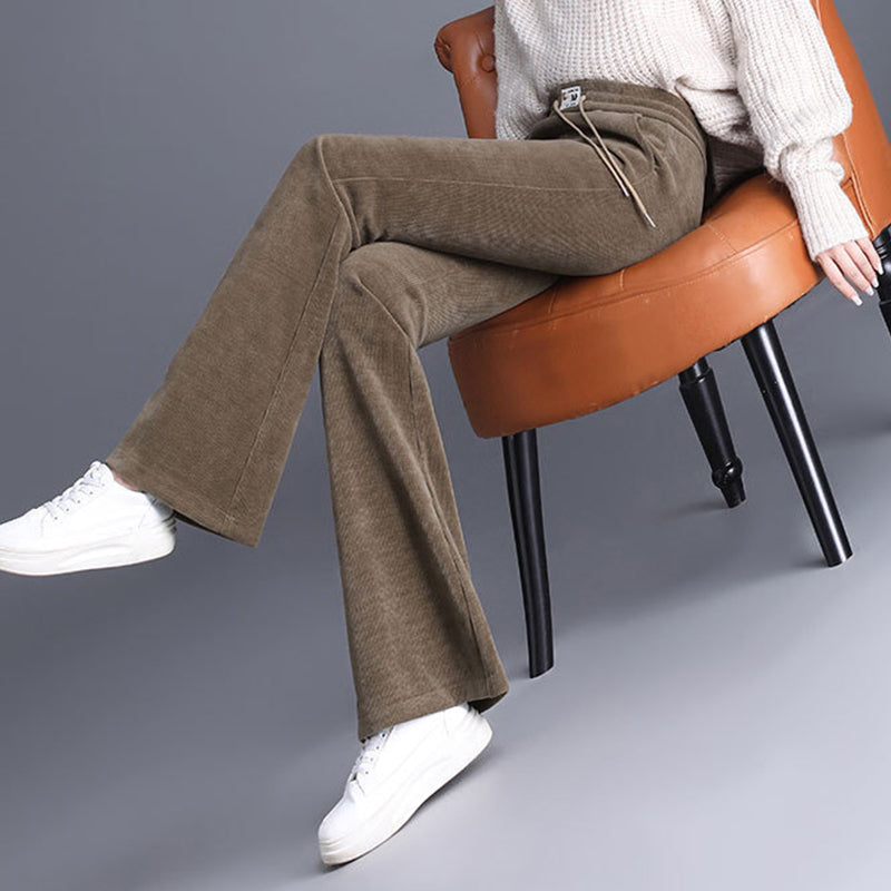 Dikke lange damesbroek met hoge taille en trekkoord