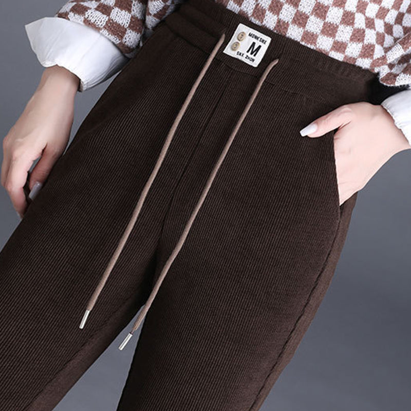 Dikke lange damesbroek met hoge taille en trekkoord