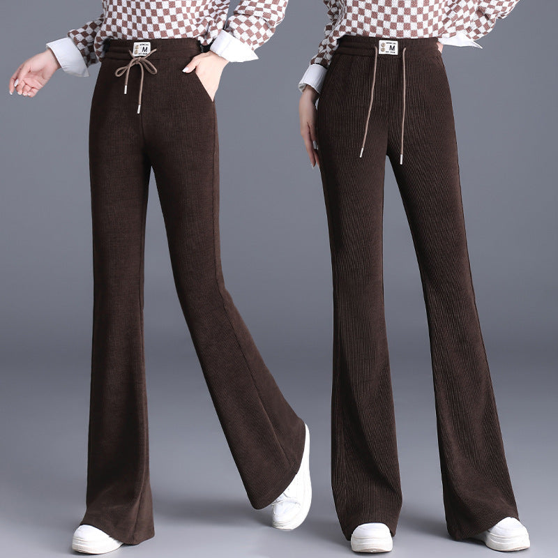 Dikke lange damesbroek met hoge taille en trekkoord