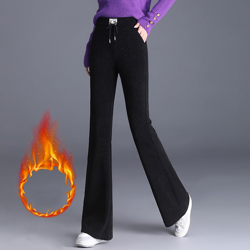 Dikke lange damesbroek met hoge taille en trekkoord