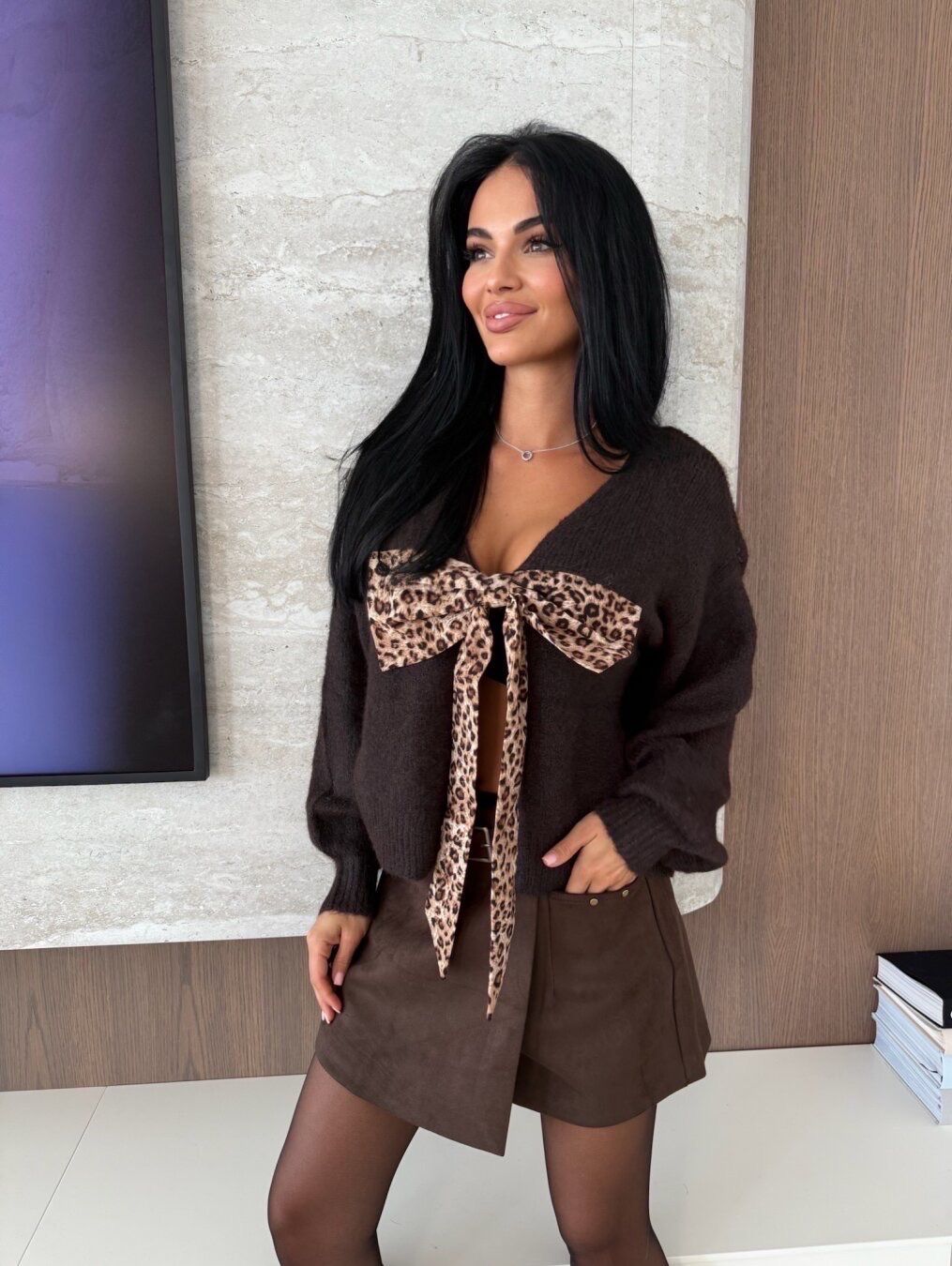 Cozy Chic Reversible Trui met Luipaardprint Strik