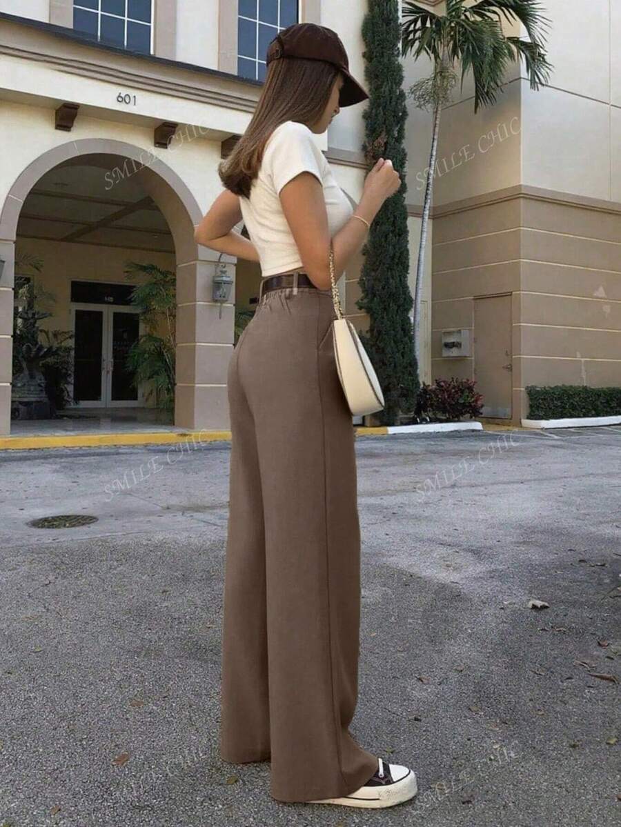 Dames vintage hoge taille broek met geplooid effect