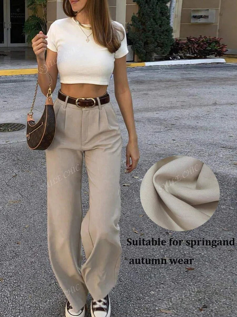 Dames vintage hoge taille broek met geplooid effect