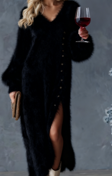 Elegante Gebreide Jurk met Zijkantsplit