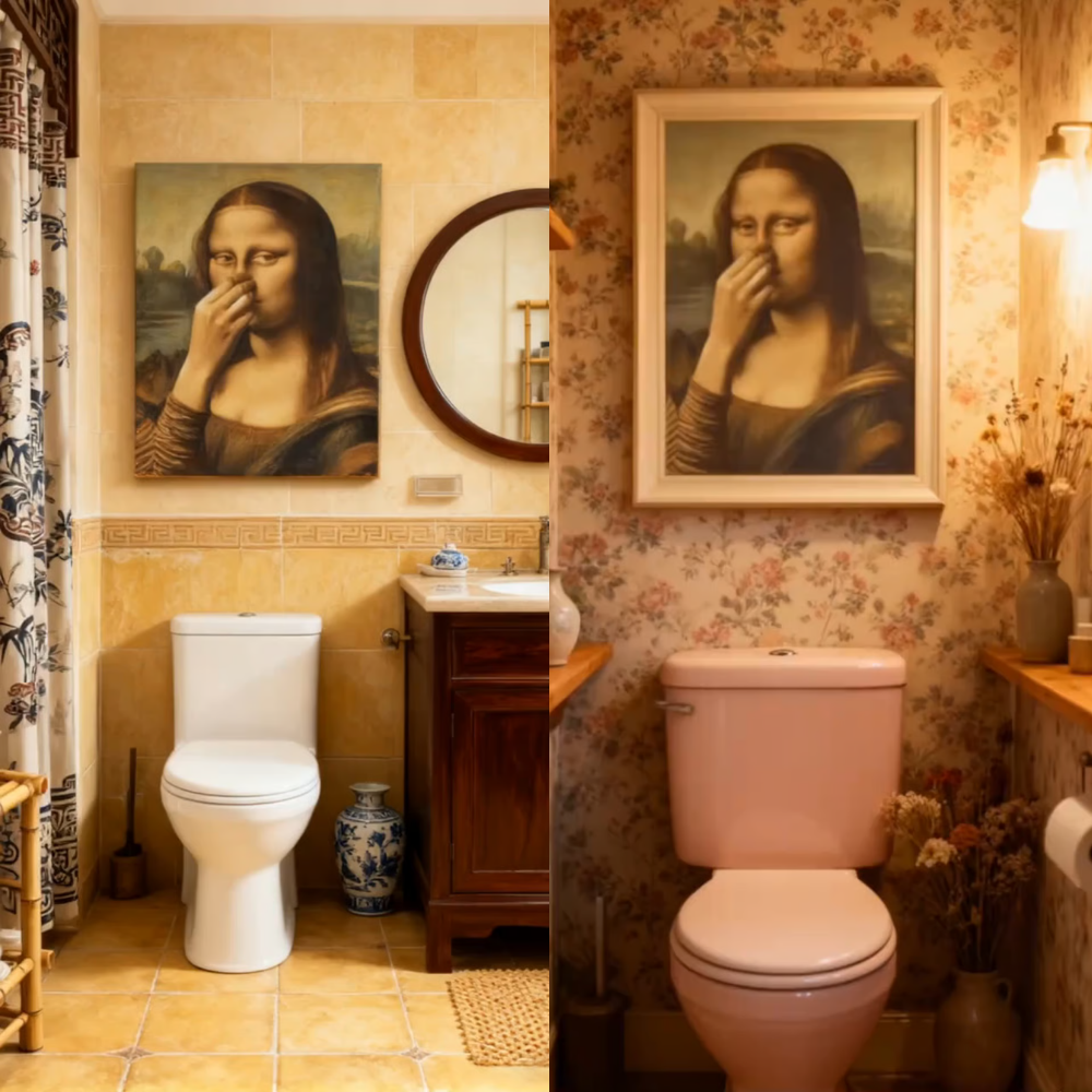 LooLisa™ – Vintage Grappige Badkamer Monalisa Muurkunst