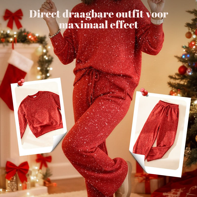 Dames glitter kerst-set: sweatshirt & broek.