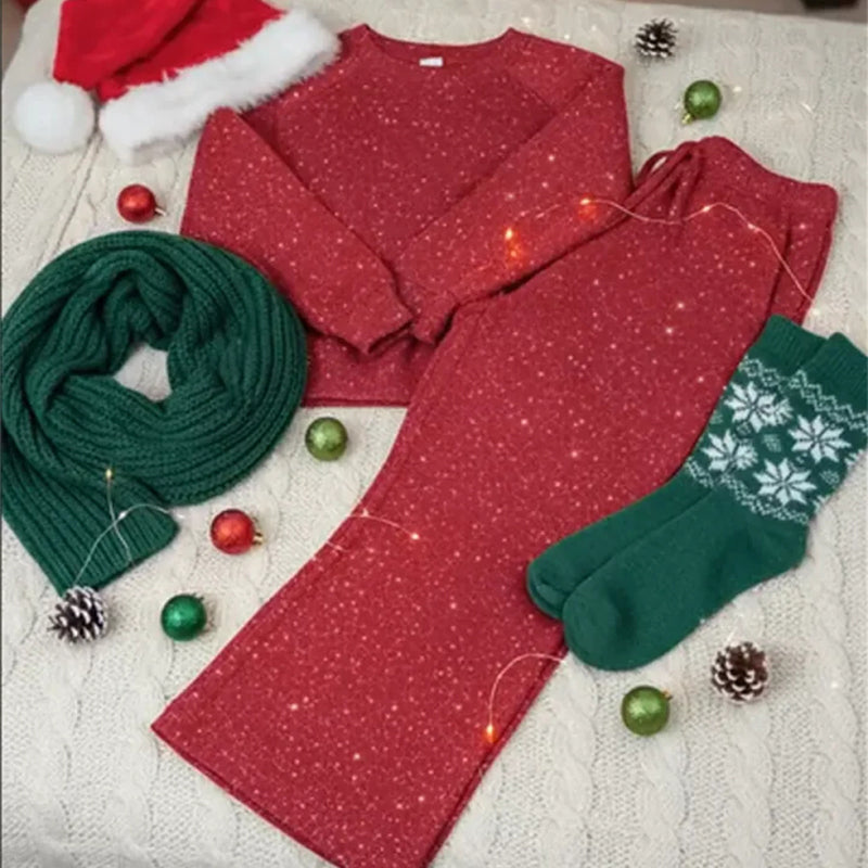 Dames glitter kerst-set: sweatshirt & broek.