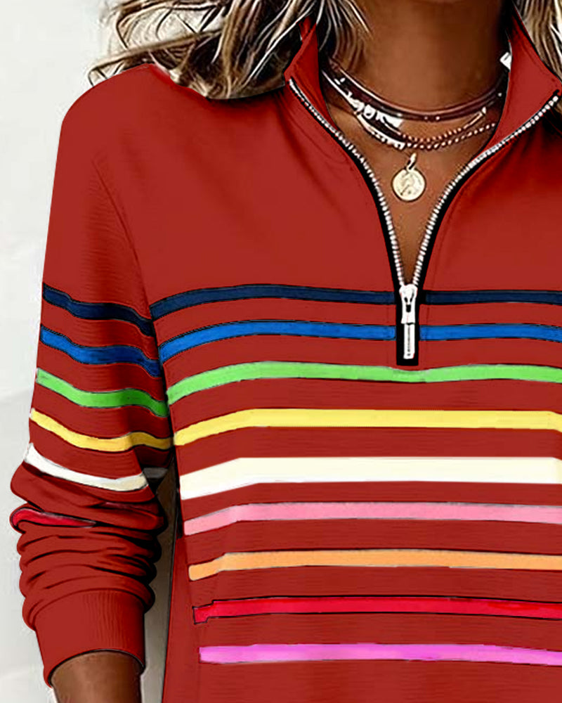 Vienna – Regenboog gestreepte Zip-sweatshirt