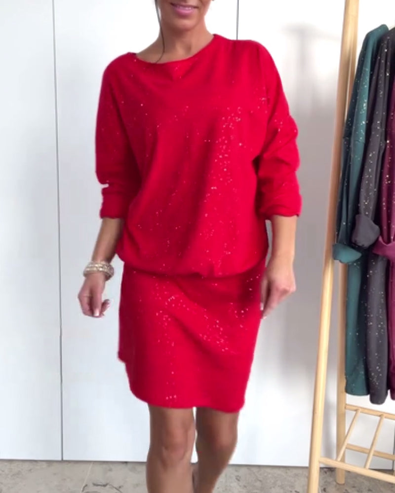 Elegante Glitter Jurk met Ronde Halslijn