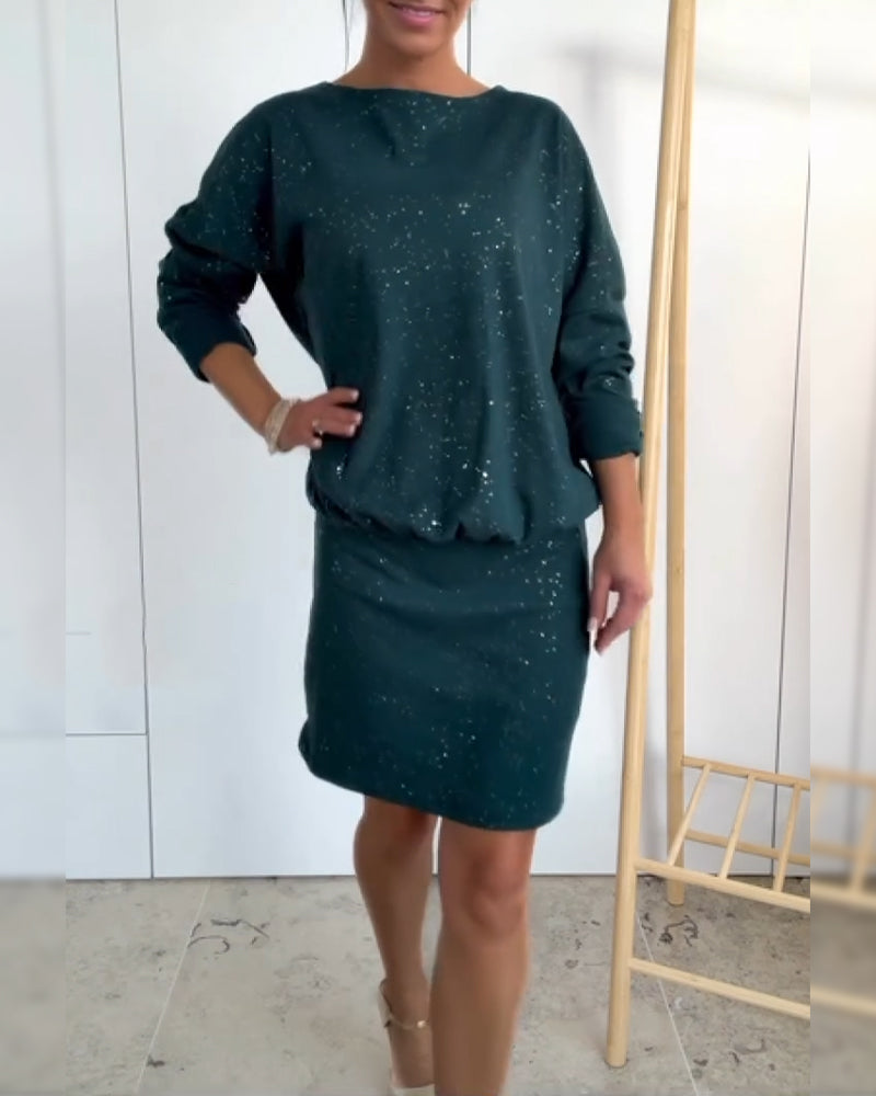 Elegante Glitter Jurk met Ronde Halslijn