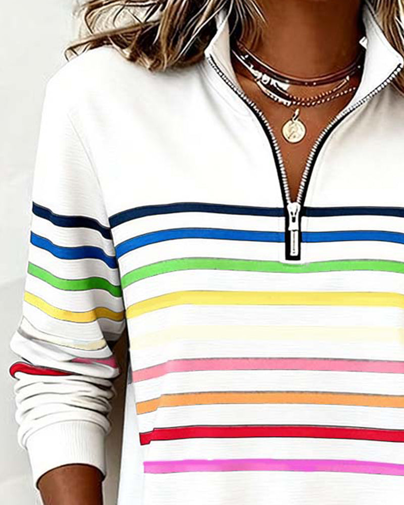 Vienna – Regenboog gestreepte Zip-sweatshirt