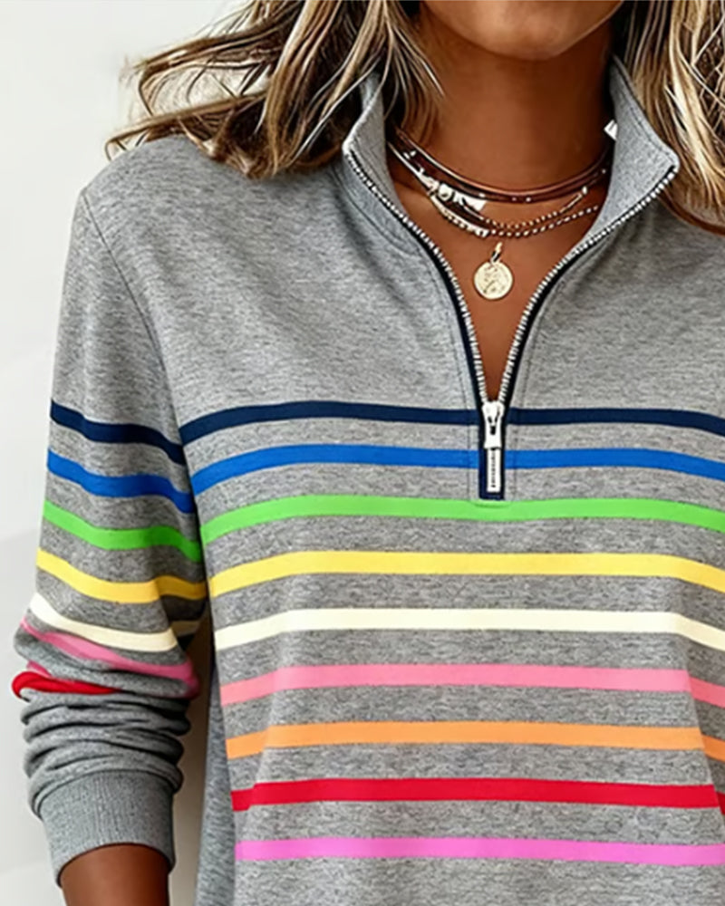 Vienna – Regenboog gestreepte Zip-sweatshirt