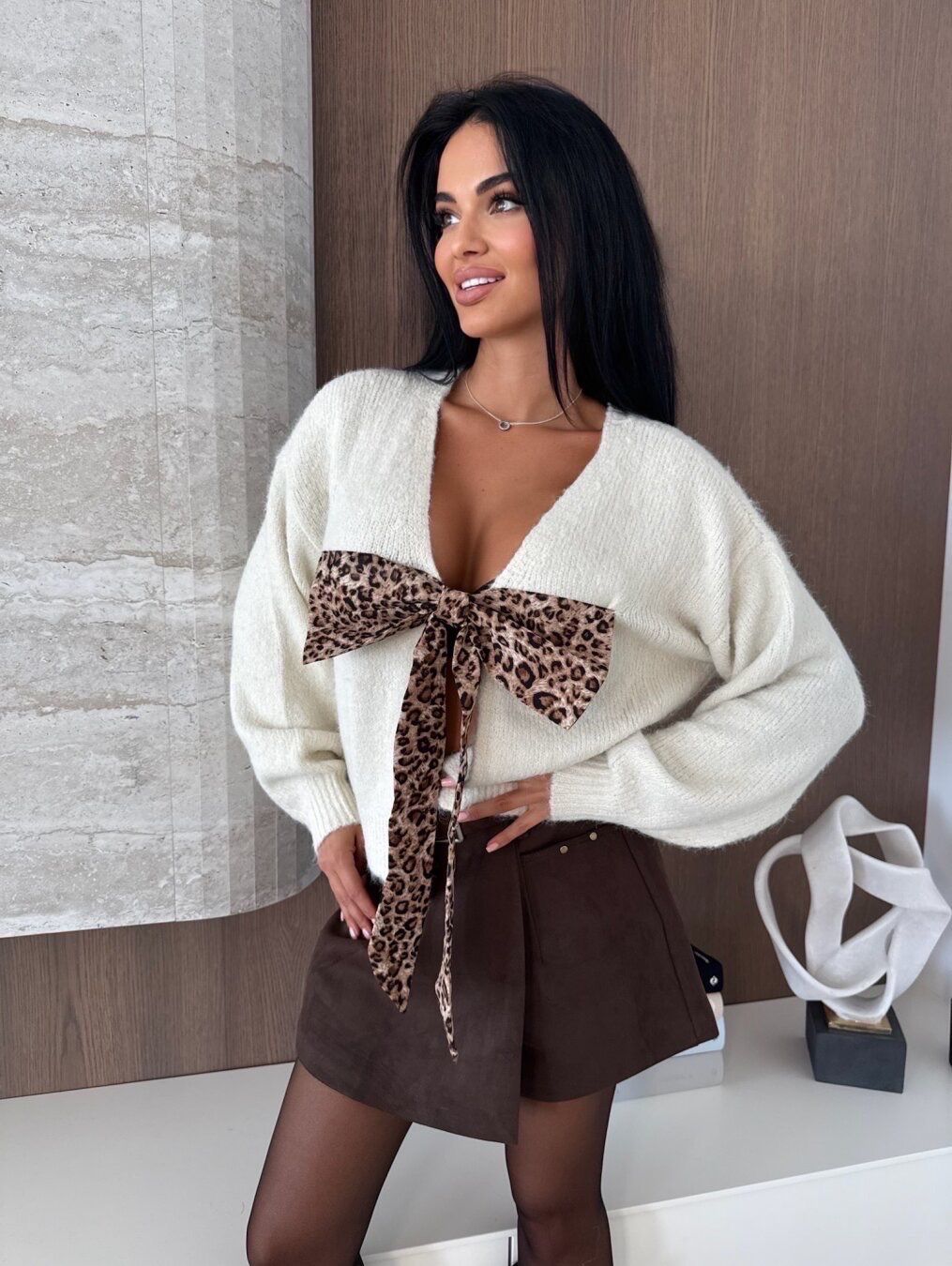 Cozy Chic Reversible Trui met Luipaardprint Strik