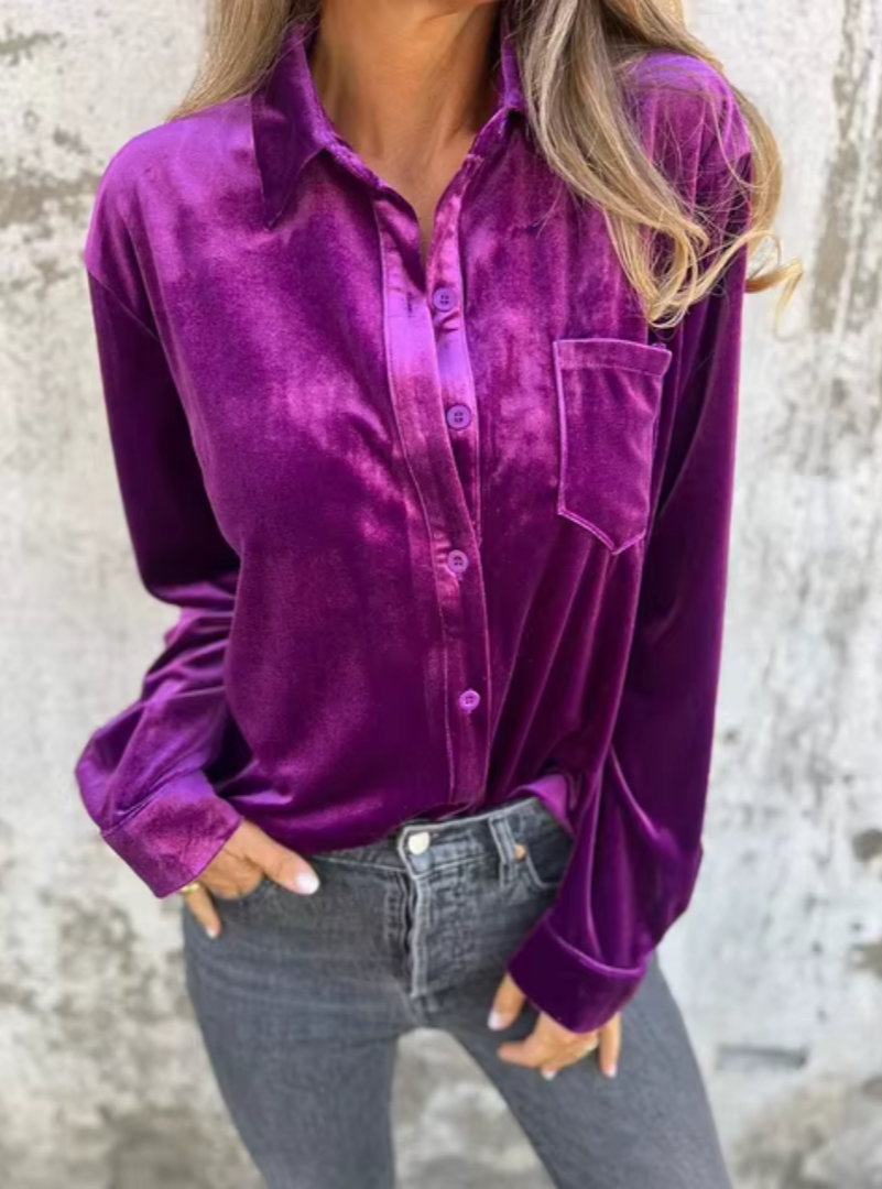 Estelle Blouse | Dames blouse met fluweel en luxe uitstraling