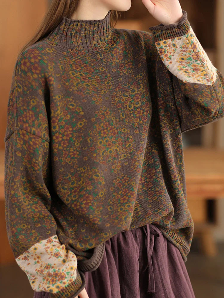 Ria | Vintage Bloemen Gebreide Coltrui