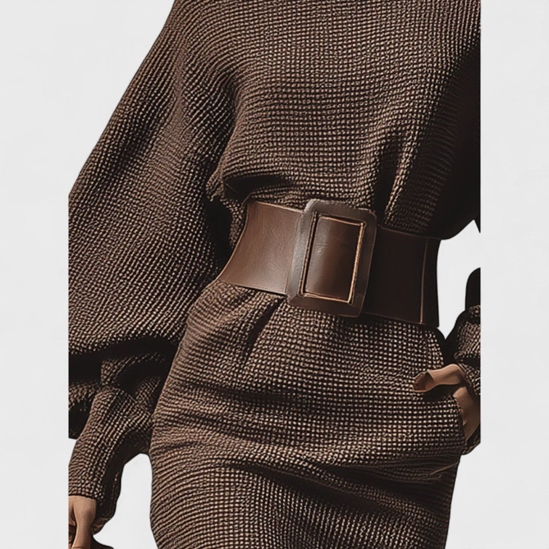 Cléa - Korte gebreide jurk met gestructureerde tailleband