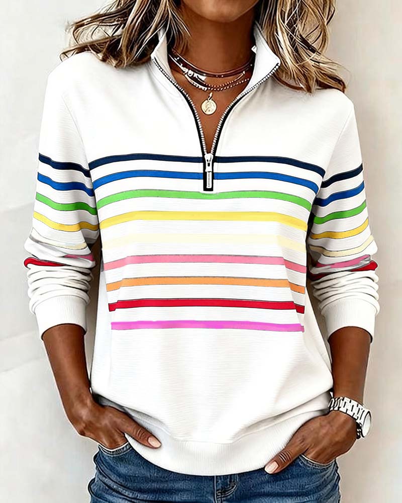 Vienna – Regenboog gestreepte Zip-sweatshirt