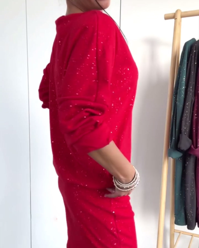 Elegante Glitter Jurk met Ronde Halslijn