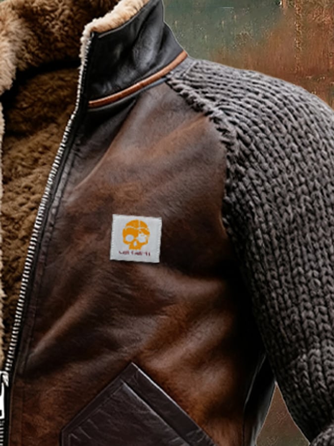 Matteo | Leren en gebreide jas met warme sherpa voering