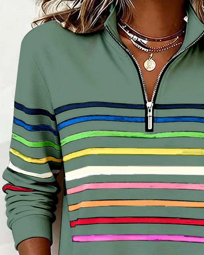Vienna – Regenboog gestreepte Zip-sweatshirt
