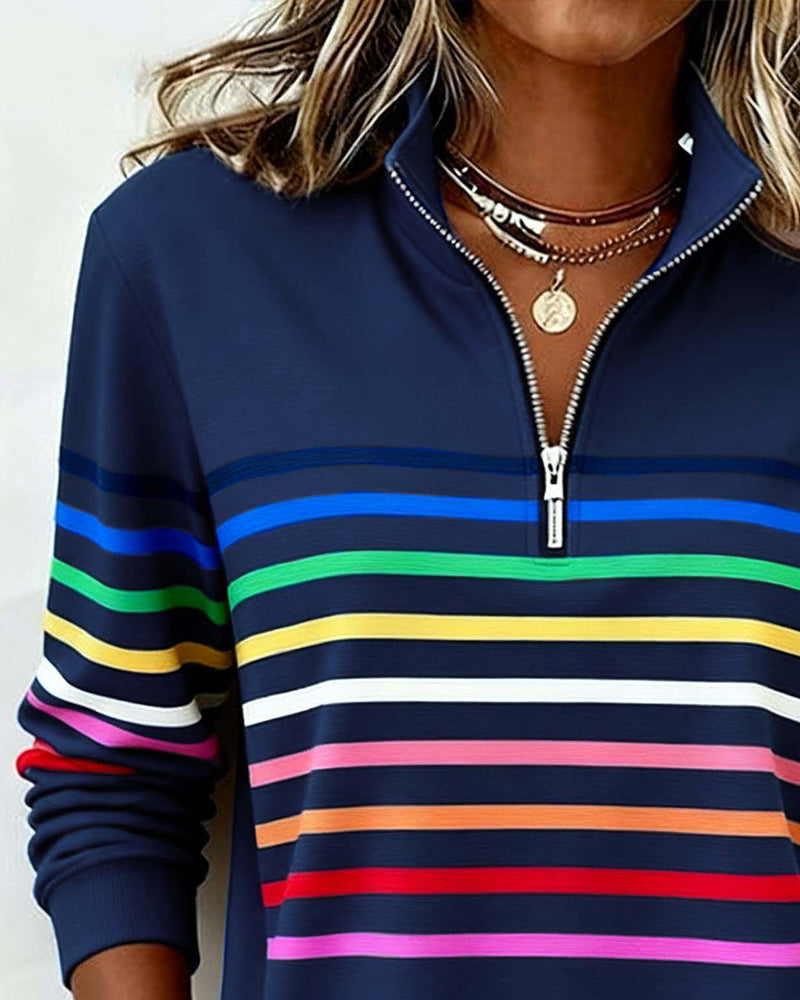 Vienna – Regenboog gestreepte Zip-sweatshirt