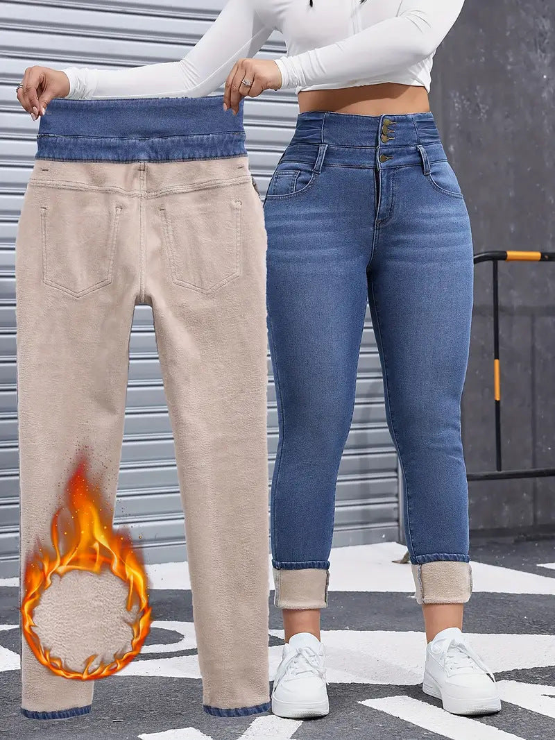 Mila™ |  Verwarmde Jeans met Dubbele Tailleband