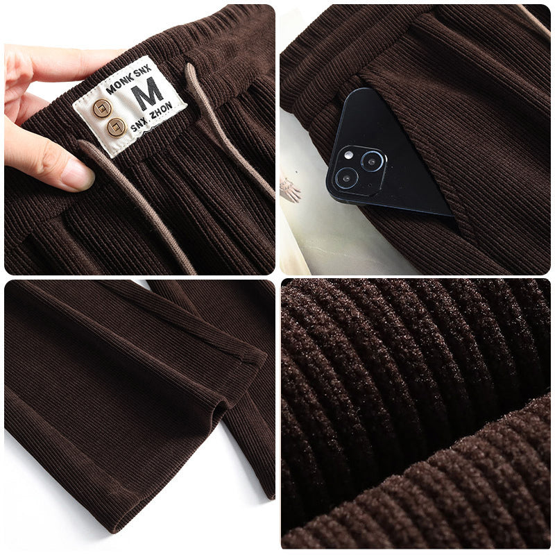 Dikke lange damesbroek met hoge taille en trekkoord