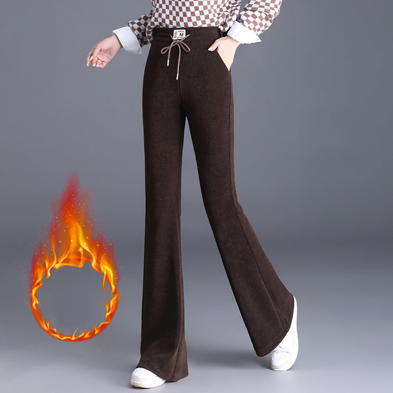 Dikke lange damesbroek met hoge taille en trekkoord