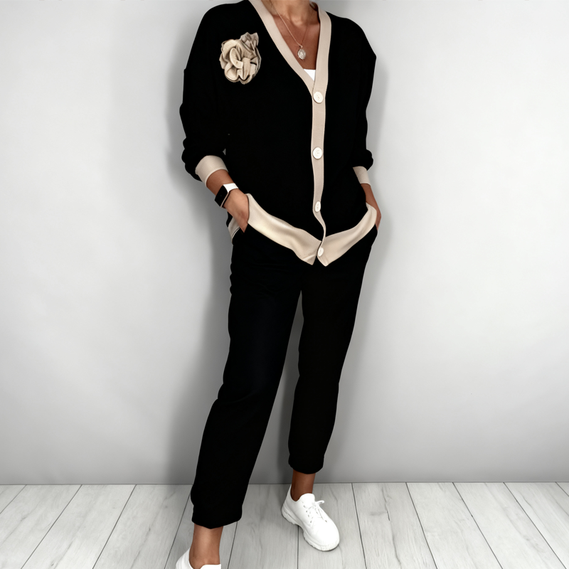 🔥 Tijdelijke aanbieding - 💃 Tweedelig damespak met een casual V-hals top en een high-waist broek 💞